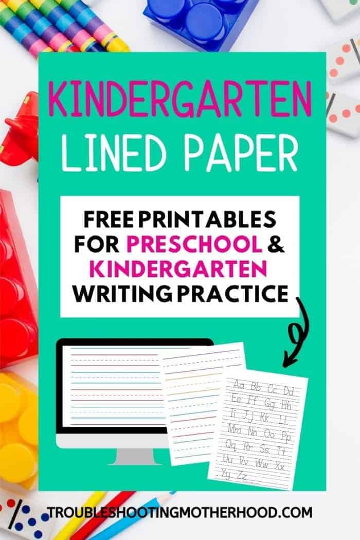 Pin image for preschool and kindergarten lined paper for writing practice.
