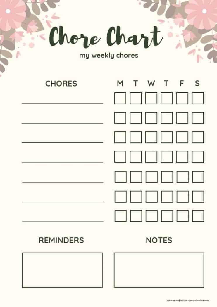 Chore Chart for kids free printable