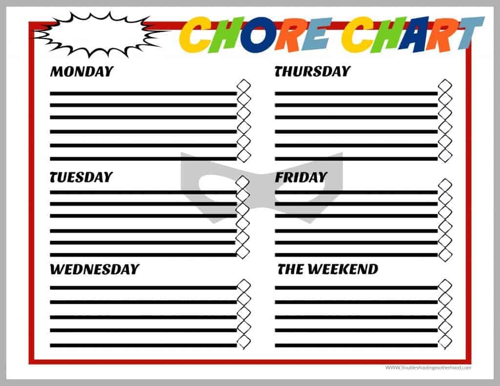 Comic Style Chore Chart for Boys