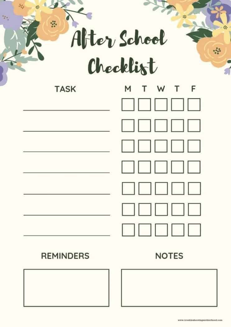 Neutral floral after school checklist for kids