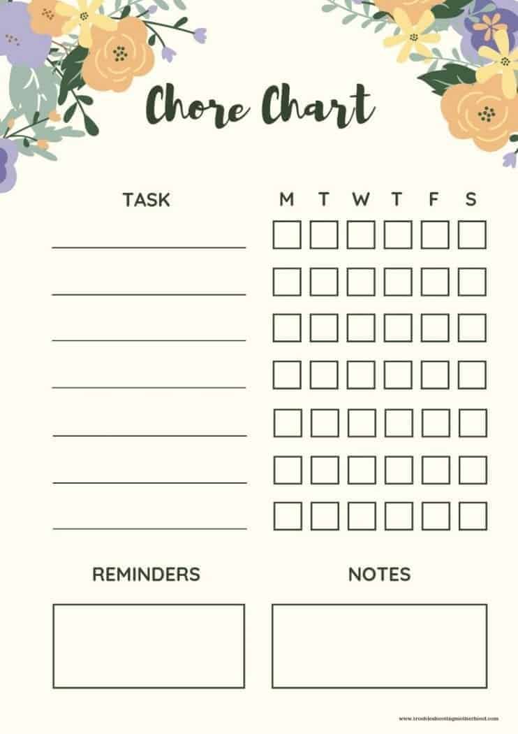 Floral chore chart for kids and teens
