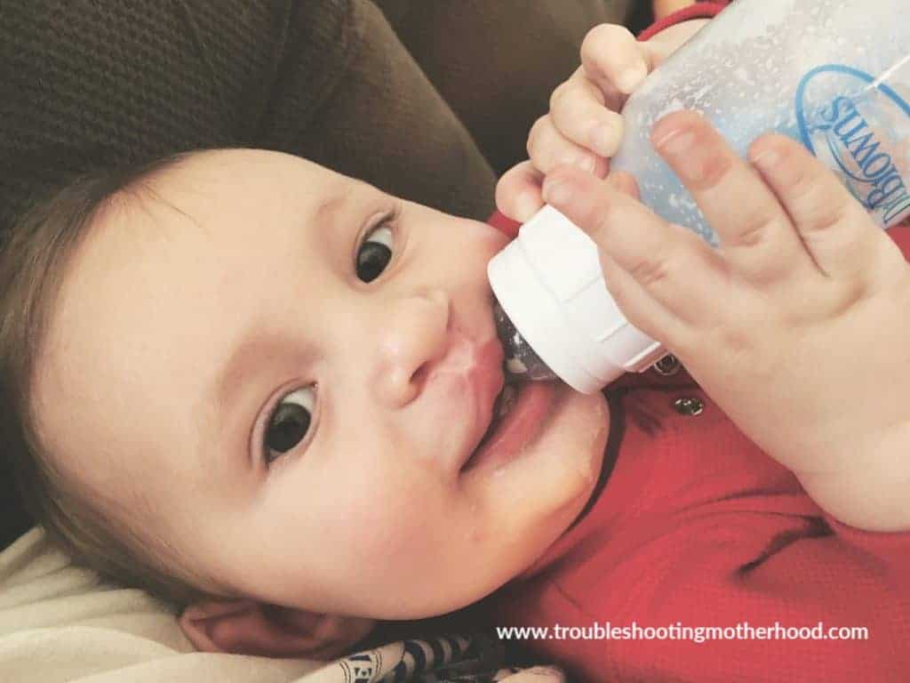 baby wyatt eating from his Dr.Brown's bottle.