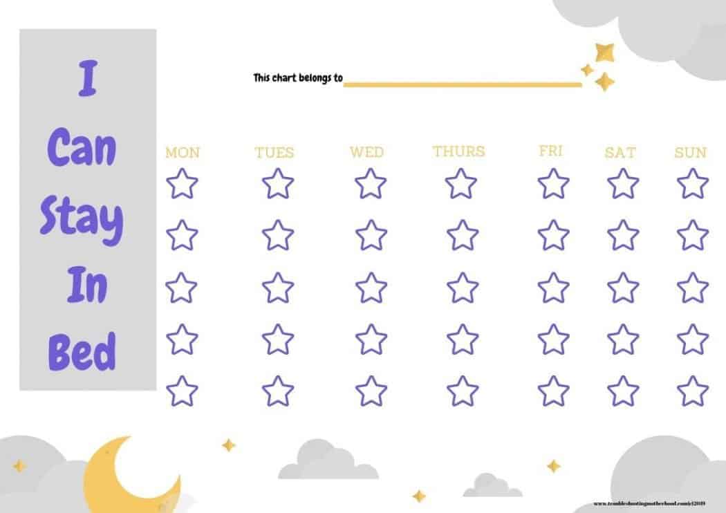 Reward Chart to help motivate your child to stay in his/her own big kid bed each night.