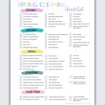 Room by room spring cleaning checklist printable to help organize and deep clean your house including kitchen, bathrooms, bedrooms and living areas.