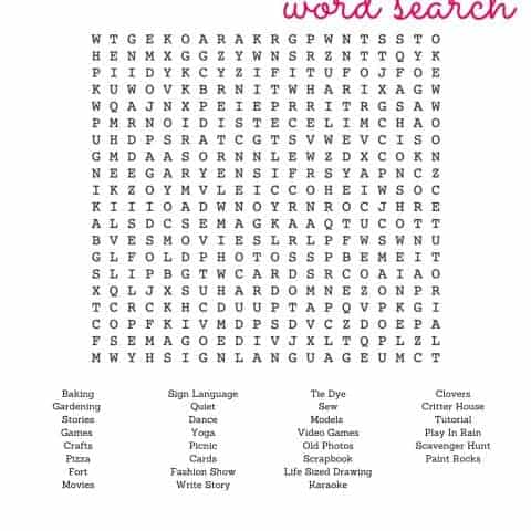 Fun family activities word search free printable. 