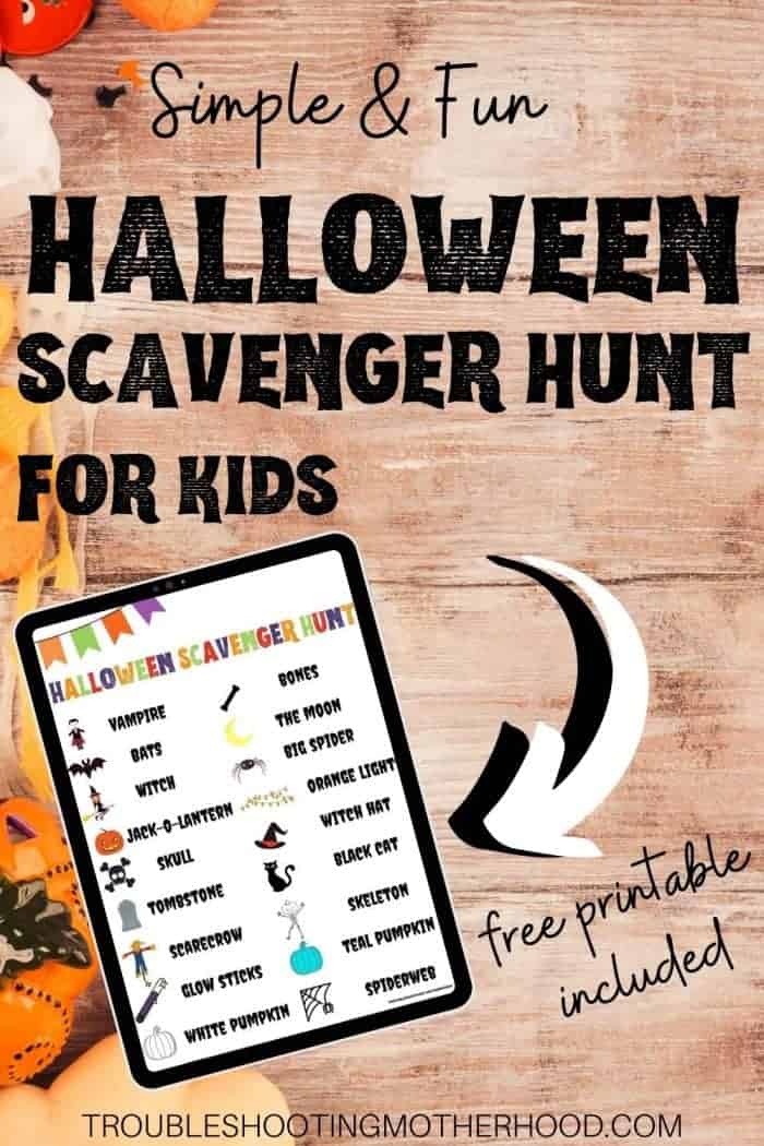Free printable Halloween Scavengr Hunt for kids.