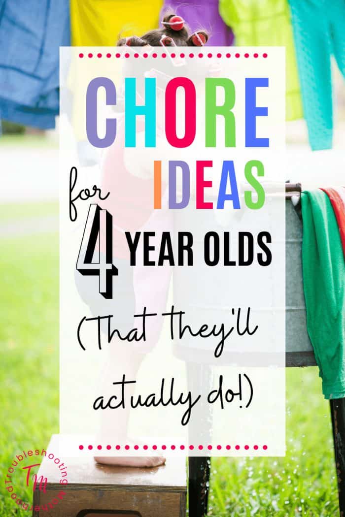 Age appropriate chore list for 4 year olds and preschool aged children and kids.