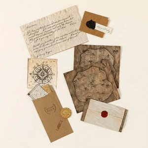 Interactive treasure with maps and compass and notes.