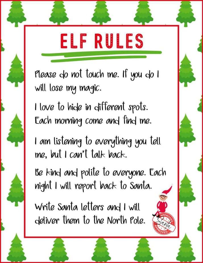 Printable Elf Rules Page