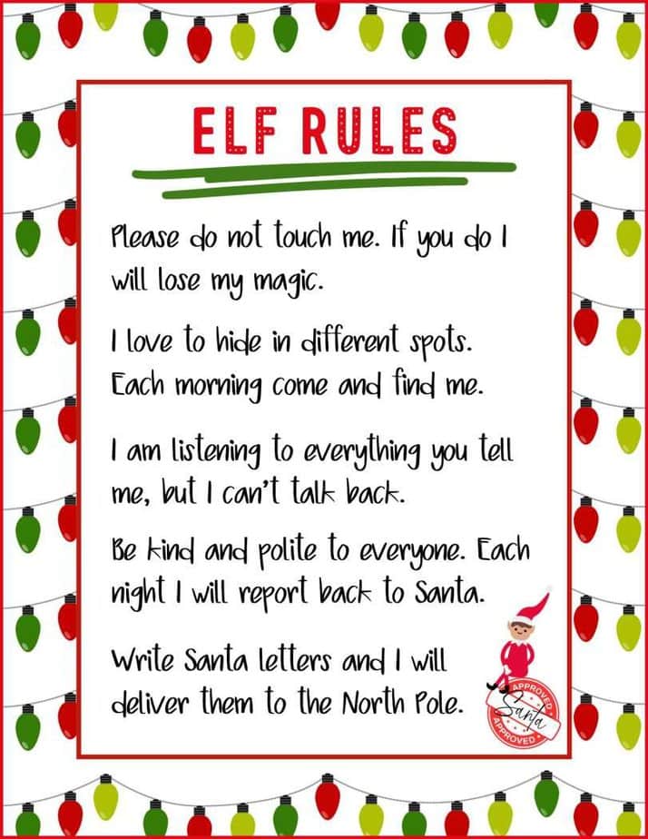 Rules for Elf on the shelf printable