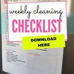 A weekly cleaning schedule checklist is displayed on a refrigerator, outlining daily tasks for stay-at-home moms to organize their cleaning routine.