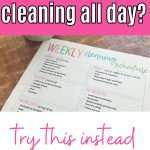 A colorful weekly cleaning schedule for a stay-at-home mom is displayed on a refrigerator, outlining daily and weekly tasks to maintain a clean house, including specific areas to focus on each day.