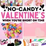 No candy valentines for class party featuring pop it toys, fidget rings, bubble valentines, and printable Valentine cards for kids