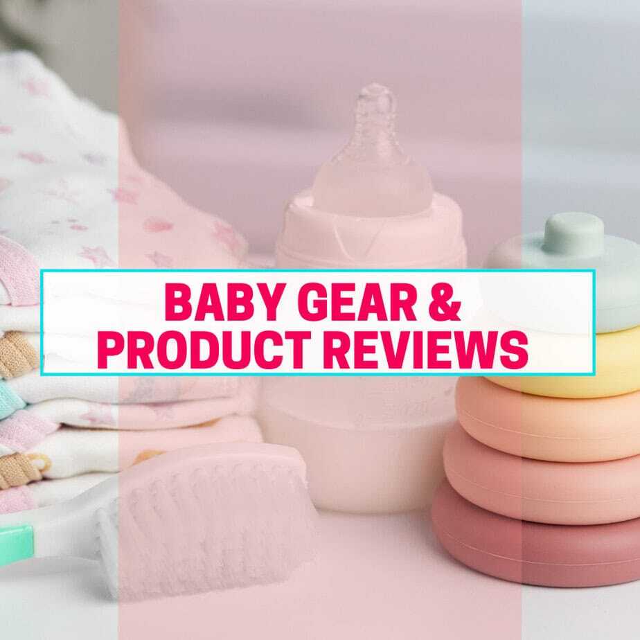 BABY GEAR AND PRODUCT REVIEWS CATEOGORY. IMAGE OF BABY BOTTLE, BRUSH, BLANKETS, TOY.