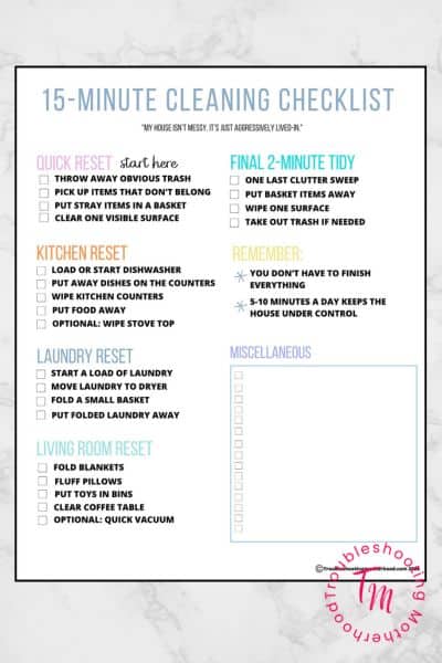 Image of an easy cleaning routine checklist.